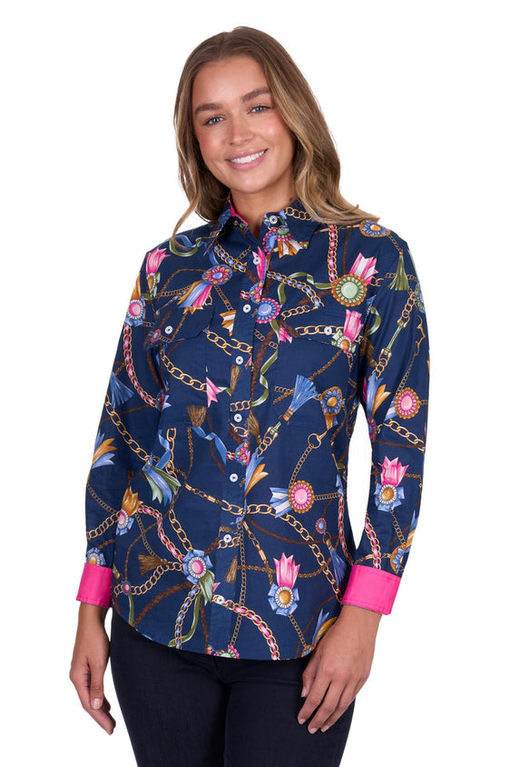 Hard Slog Womens Jolie Full Placket Long Sleeve Shirt - Navy [Siz:8]