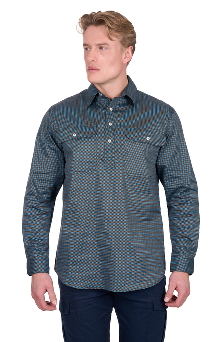 Hard Slog Mens Shirt 1/2 plkt L/S - Black/Blue [Siz:S]