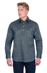 Hard Slog Mens Shirt 1/2 plkt L/S - Black/Blue [Siz:S]
