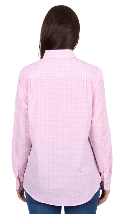Hard Slog Womens L/S 1/2 PLKT Shirt, Clara, Pink/White/Gold Check [Siz:8]