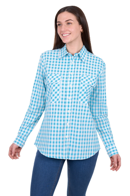 Hard Slog Womens Shirt Full PLKT L/S, Fay - Blue/White [Siz:8]