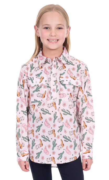 Hard Slog Kids L/S Shirt, Cleo - Pink Print [Siz:4]
