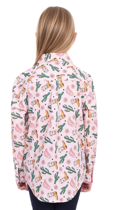 Hard Slog Kids L/S Shirt, Cleo - Pink Print [Siz:4]