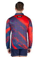 Bullzye Mens Long Sleeve Polo - Red/Blue [Siz:S]