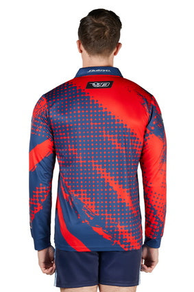 Bullzye Mens Long Sleeve Polo - Red/Blue [Siz:S]