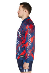Bullzye Mens Long Sleeve Polo - Red/Blue [Siz:S]