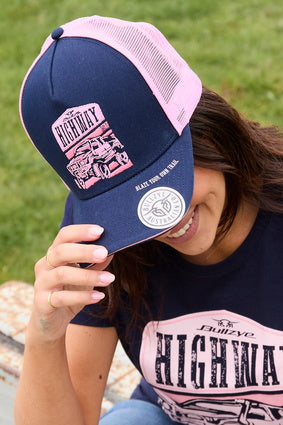 Bullzye Highway HP Trucker Cap - Navy/Pink