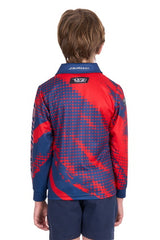 Bullzye Boys Long Sleeve Polo - Red/Blue [Siz:4]