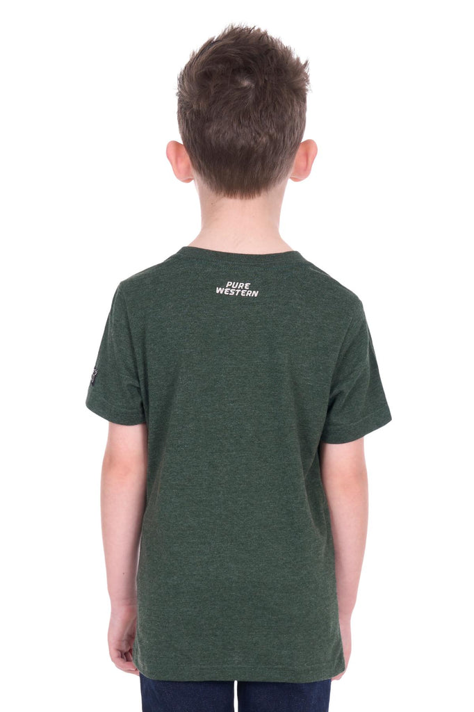 Pure Western Boy’s Oscar Short Sleeve Tee - Green Marle [Siz:4]