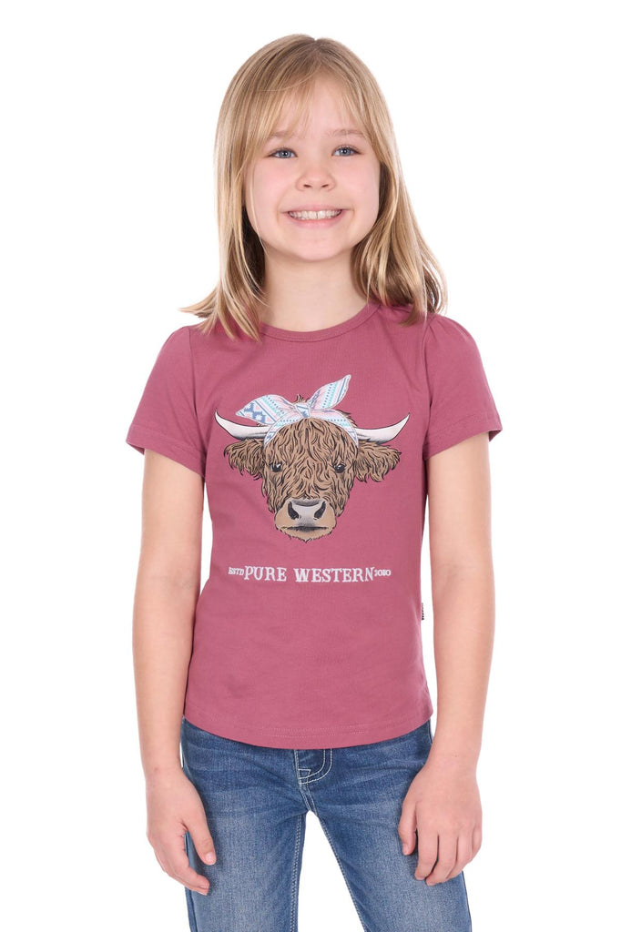 Pure Western Girl’s Estelle Short Sleeve Tee - Raspberry [Siz:4]