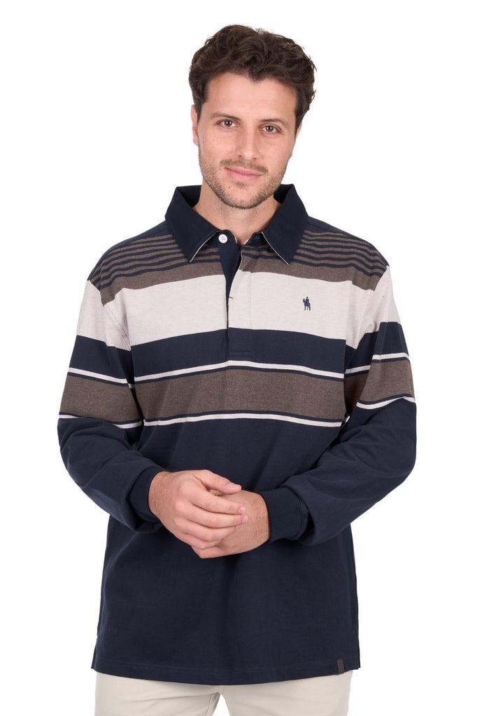Thomas Cook Men’s Bryan Stripe Rugby - Navy/Dark Tan [Siz:S]