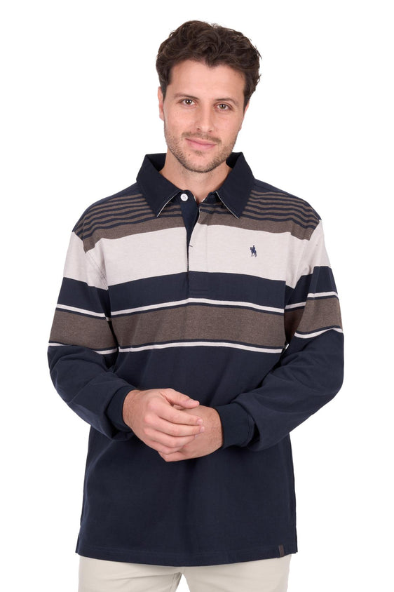 Thomas Cook Men’s Bryan Stripe Rugby - Navy/Dark Tan [Siz:S]