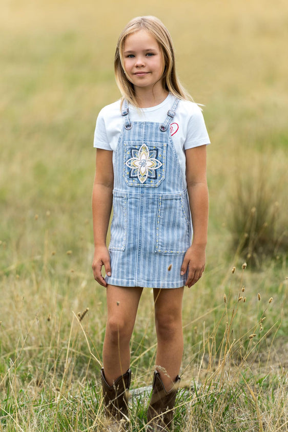 Pure Western Girls FREYA Pinafore Dress - Chambray [Siz:4]