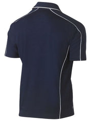 Bisley Mens Cool Mesh S/S Polo with Reflective Piping [Col:Navy Siz:S]