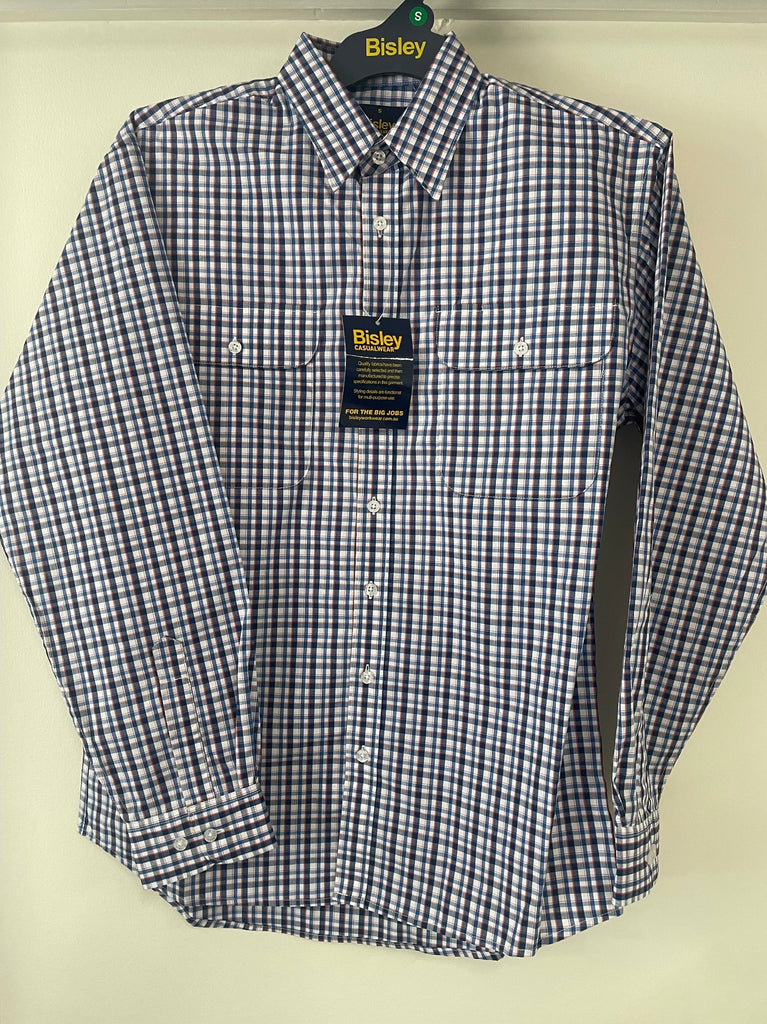 Bisley Men's Long Sleeve Small Check Shirt - Blue [Siz:S]