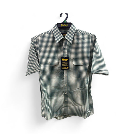 Bisley Mens Short Sleeve Check Shirt - Dark Green [Siz:S]