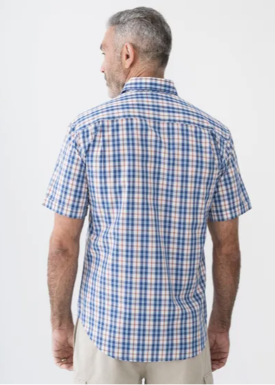 Bisley Mens S/S Shirt - Check Orange/Blue [Siz:M]