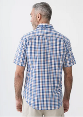 Bisley Mens S/S Shirt - Check Orange/Blue [Siz:M]