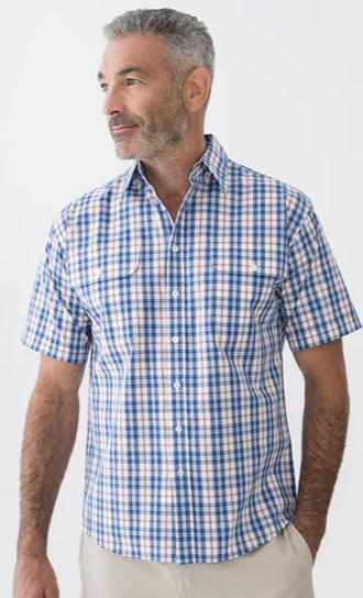 Bisley Mens S/S Shirt - Check Orange/Blue [Siz:3XL]