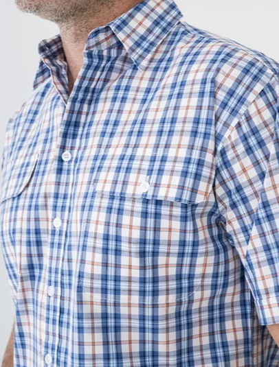 Bisley Mens S/S Shirt - Check Orange/Blue [Siz:3XL]