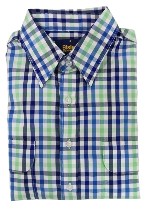 Bisley Mens S/S Shirt - Navy/Blue/Green [Siz:3XL]