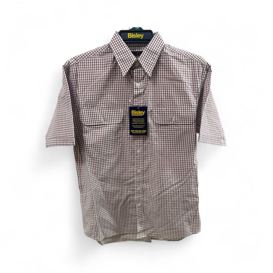 Bisley Mens Short Sleeve Check Shirt - Maroon [Siz:S]