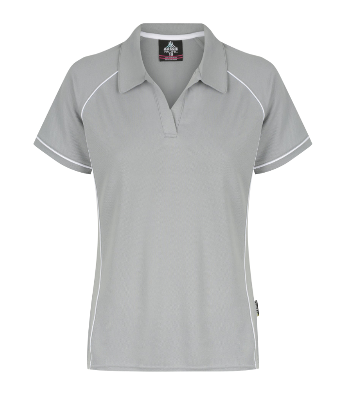 Aussie Pacific Ladies Endeavour Polo [Col:Silver/White Siz:14]