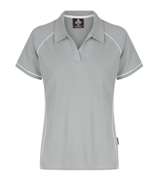 Aussie Pacific Ladies Endeavour Polo [Col:Silver/White Siz:14]