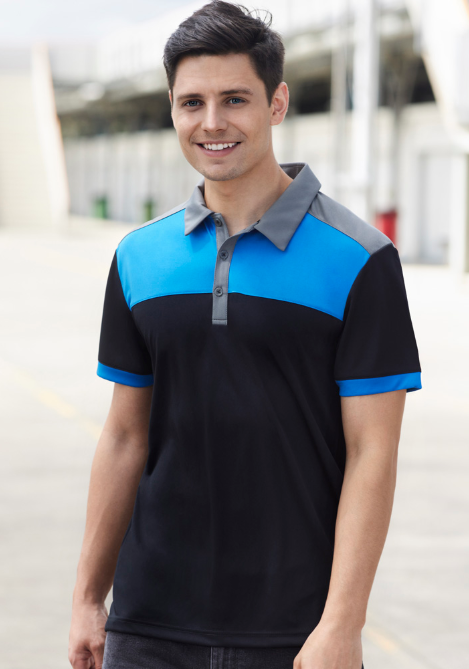 Biz Collection Mens Charger Short Sleeve Polo [Col:Black/Royal/Grey Siz:S]