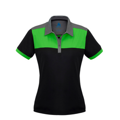 Biz Collection Womens Charger Short Sleve Polo [Col:Black/Green/Grey Siz:20]