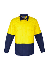 Mens Rugged Cooling Hi Vis Spliced Shirt ZW128 [Col:Yellow/Navy Siz:2XL]