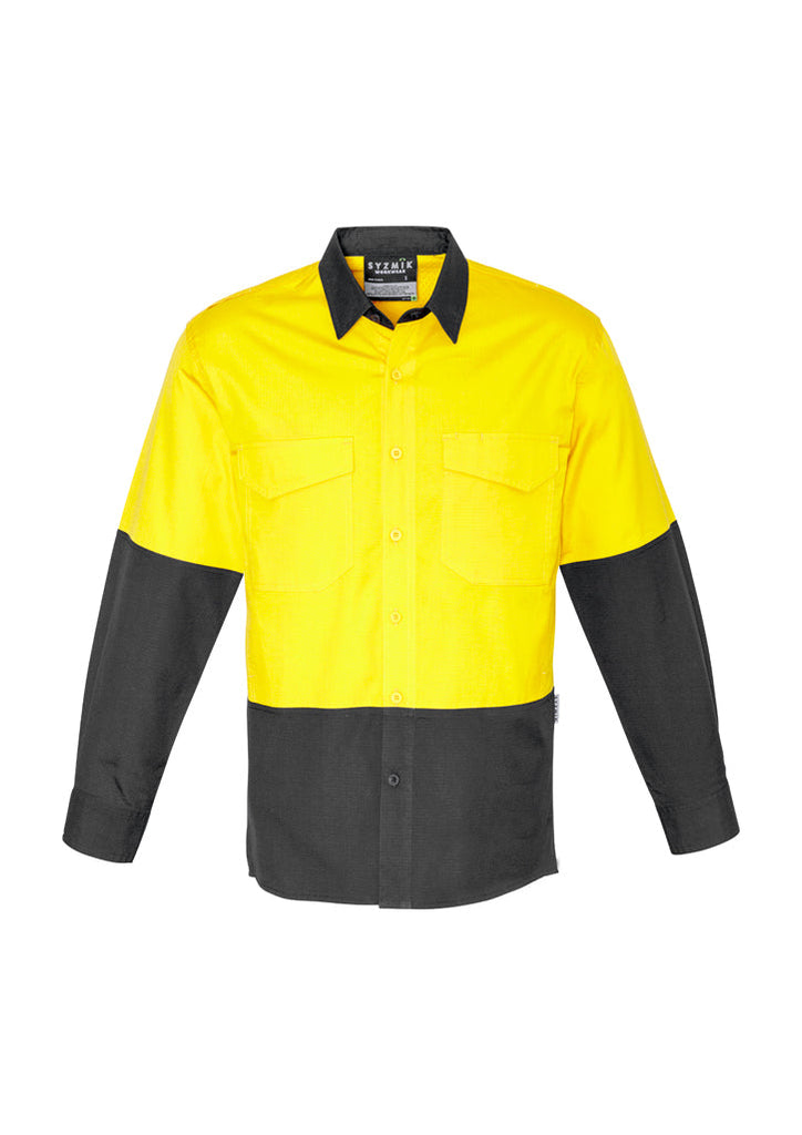 Mens Rugged Cooling Hi Vis Spliced Shirt ZW128 [Col:Yellow/Navy Siz:S]