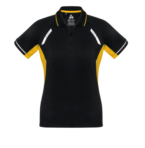 Biz Collection Ladies Renegade Polo [Col:Black/Gold/Silver Siz:16]