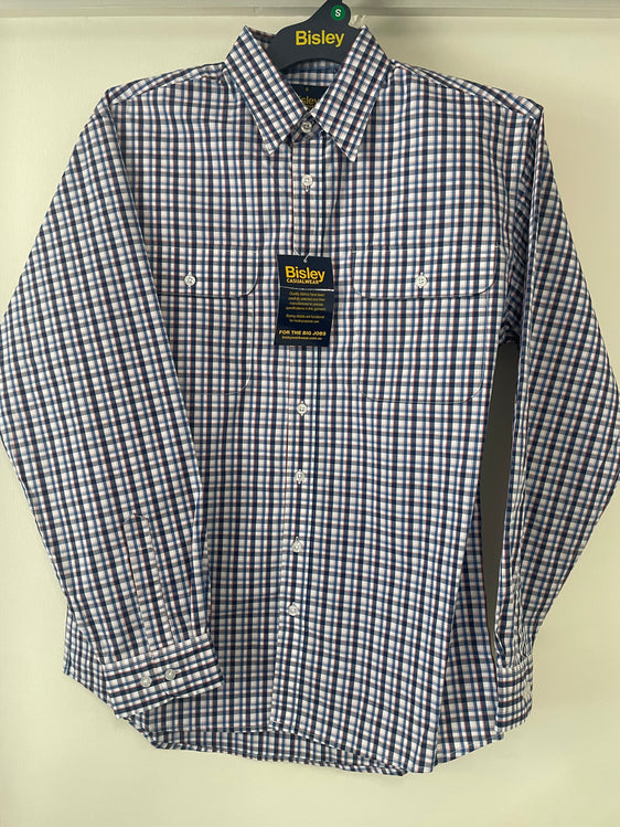 Bisley Men's Long Sleeve Small Check Shirt - Blue