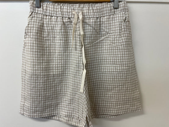 S2344501 Corfu Womens Linen Yarn Dyed Check Shorts - Natural