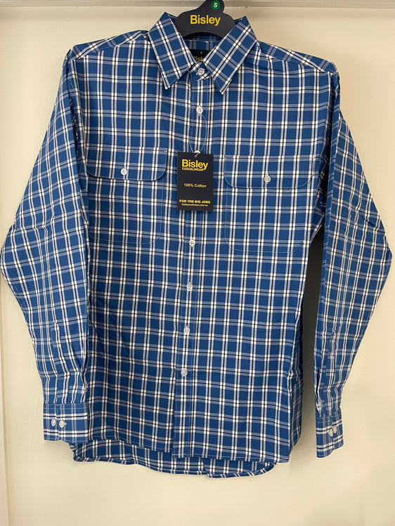 Bisley Mens Long Sleeve Cotton Shirt - Blue