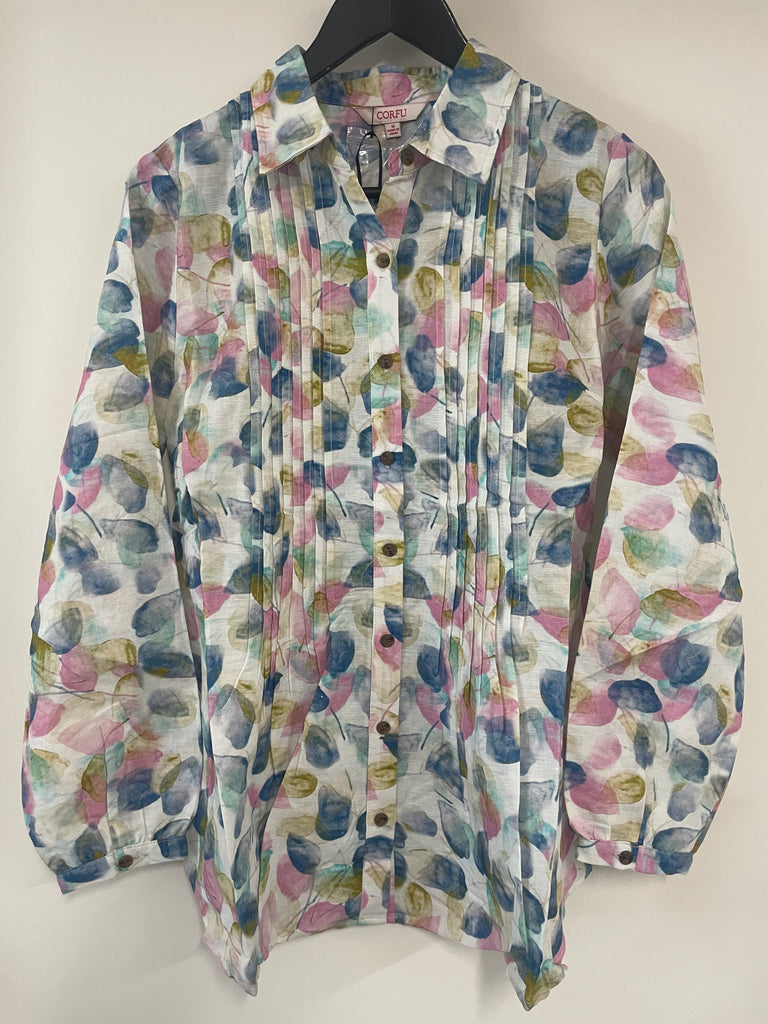 Corfu Womens Printed Linen Cotton Shirt W2406413 - Winter Leaves