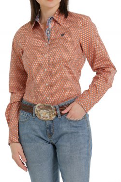 Cinch Women's Button-Down Western Shirt - Orange/Cream