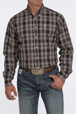 Cinch Men's Plaid Button-Down Western Shirt - Brown/Cream
