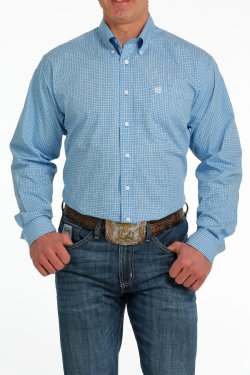 Cinch Men's Geometric Print Button-Down Western Shirt - Light Blue/Cream