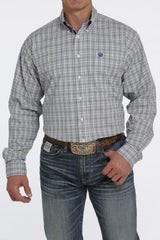 Cinch Men's Stretch Plaid Button-down Western Shirt - Grey/Cream
