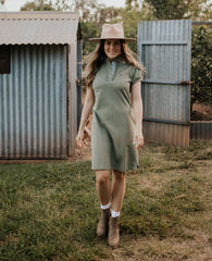 "Tammy" Semi Fitted Women's Ruffle Stripe Contrast Polo Dress