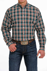 Cinch Men's Plaid Button-Down Western Shirt - Black/Orange/Teal/White