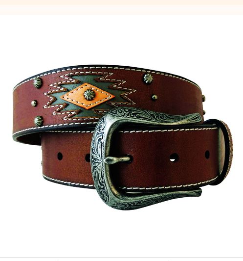 Roper 68112 Womens Belt 1 1/2" Genuine Leather Brown Aztec Design