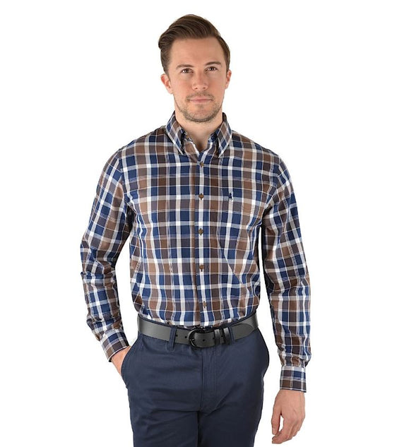 Thomas Cook Roycroft Check 1 Pocket Long Sleeve Shirt - Navy/Brown