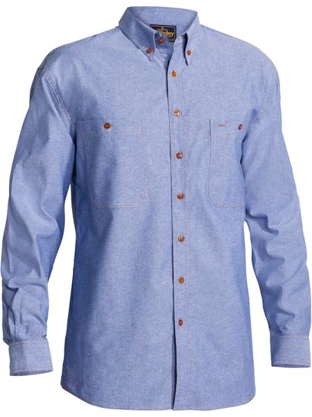 Mens BW Shirt L/S Cotton Chambray Blue