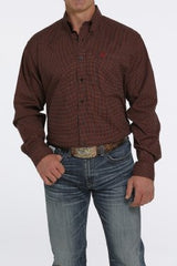 Cinch Men's Geometric Print Button-Down Western Shirt - Black/Red/Brown