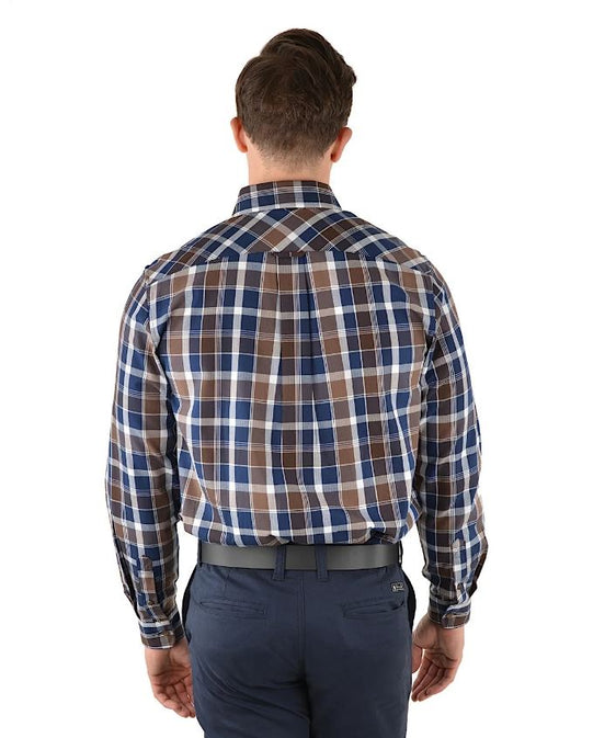 Thomas Cook Roycroft Check 1 Pocket Long Sleeve Shirt - Navy/Brown