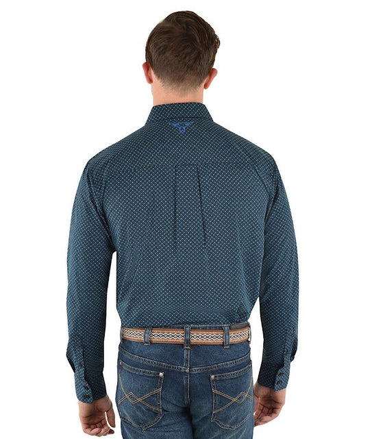 Pure Western Mens Adams Print Button Down Long Sleeve Shirt - Black/Blue