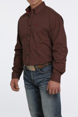 Cinch Men's Geometric Print Button-Down Western Shirt - Black/Red/Brown